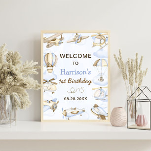 Cute Boy's Airplane Theme 1st Birthday Party Foam Board