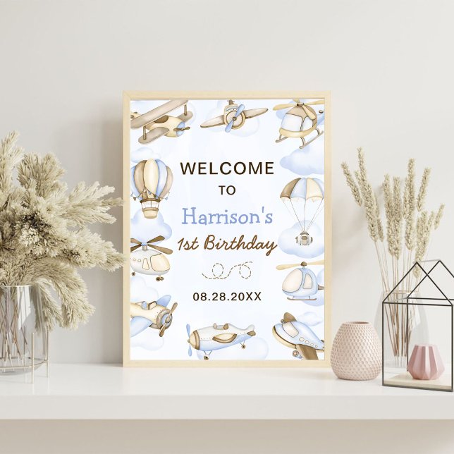 Cute Boy's Airplane Theme 1st Birthday Party Foam Board (Creator Uploaded)