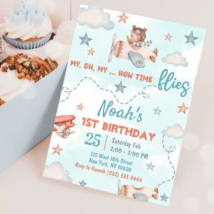 Cute Boy's Airplane Theme 1st Birthday Party Invitation