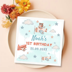 Cute Boy's Airplane Theme 1st Birthday Party Napkins