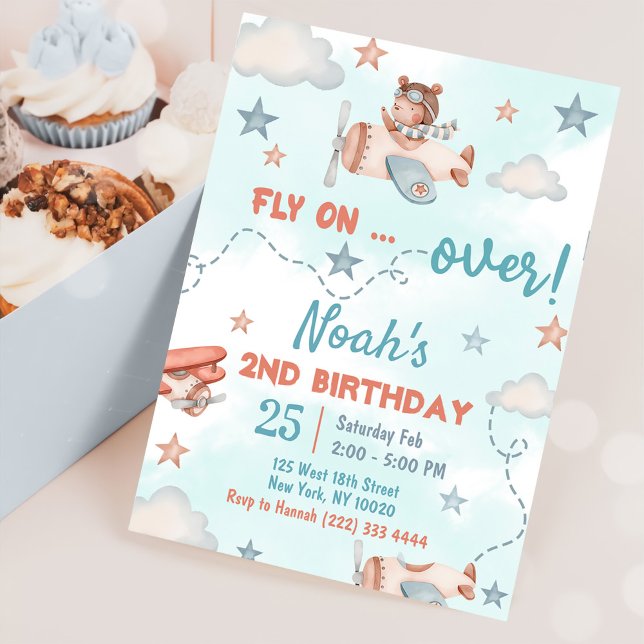 Cute Boy's Airplane Theme 2nd Birthday Party Invitation (Creator Uploaded)