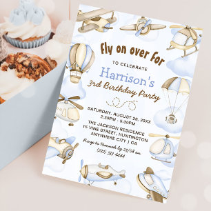 Cute Boy's Airplane Theme 3rd Birthday Party Invitation