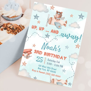 Cute Boy's Airplane Theme 3rd Birthday Party Invitation
