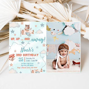Cute Boy's Airplane Theme 3rd Birthday Party Photo Invitation