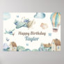 Cute Boy's Airplane Theme Happy Birthday Banner Poster
