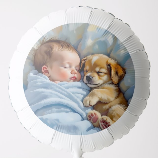 Cute Boy's Baby Shower | Baby and Puppy Balloon (Front)