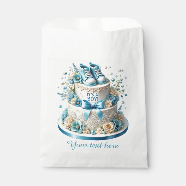 Cute boys baby shower cake favor bag (Front)