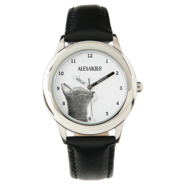 Cute Boys Black Cat Animal Kids Kitty Kitten Watch (Front)