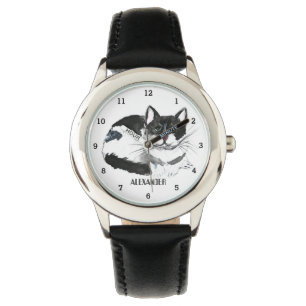 Cute Boys Black Cat Animal Kids Kitty Kitten Watch