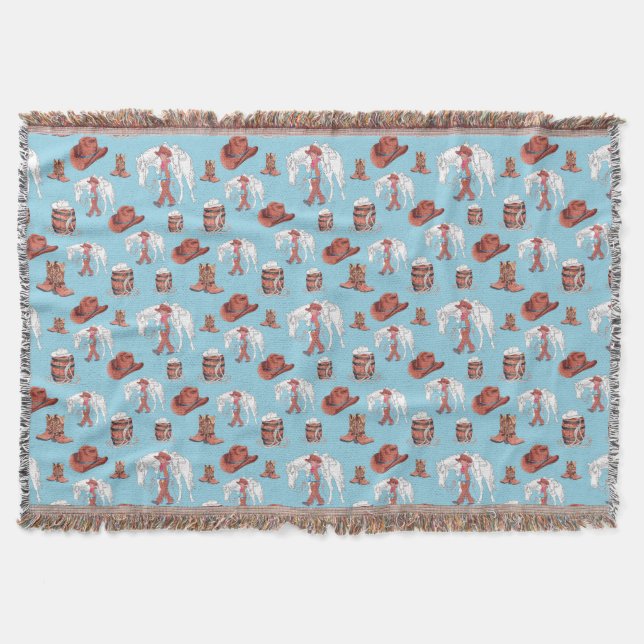Cute Boys Blue Cowboy and Horse Throw Blanket (Front)