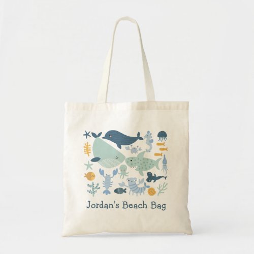 Cute Boys Blue Green Sea Creatures Beach Tote Bag