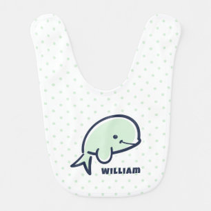 Cute Boys Blue Hand-Drawn Baby Beluga Whale Baby B Bib
