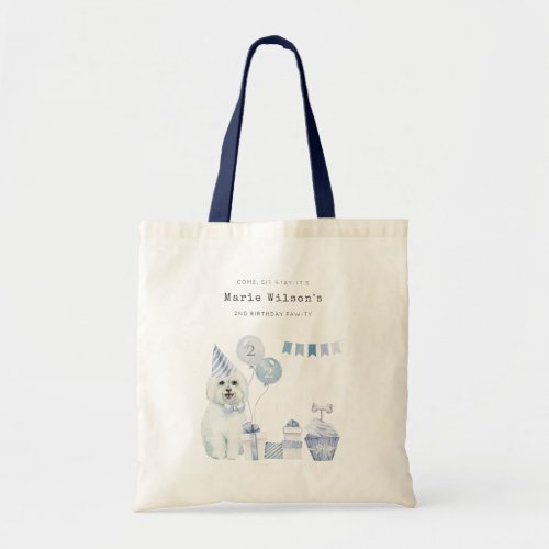 Cute Boys Blue Party Puppy Dog Any Age Birthday Tote Bag