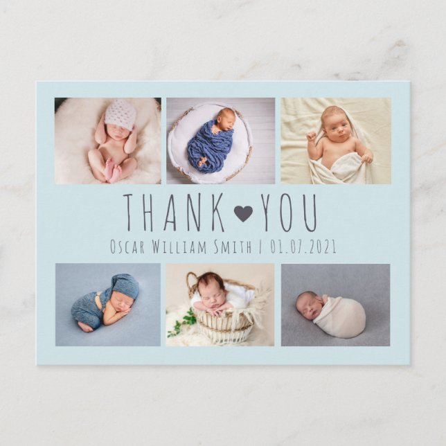 Cute boys blue photo thank you card (Front)