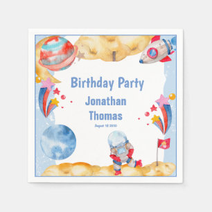 Cute Boys Blue Red Outerspace Astronaut Planets Napkins