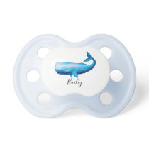 Cute Boy's Blue Sea Watercolor Whale Beach & Name Pacifier