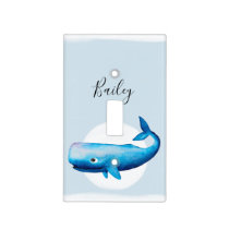 Cute Boy's Blue Sea Watercolor Whale Name Nursery Light Switch Cover