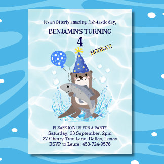 Cute Boys Blue Water Sea Otter Birthday Invitation