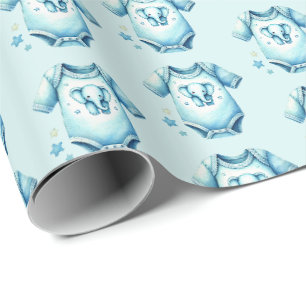 Cute boys bodysuit tiled baby shower wrapping paper