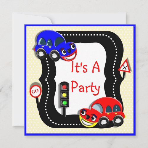 Cute Boys Cars Themed Party Invitation