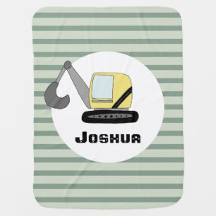 Cute Boys Construction Digger Excavator and Name Baby Blanket