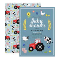Cute Boys Country Farm Animal Tractor Baby Shower Invitation