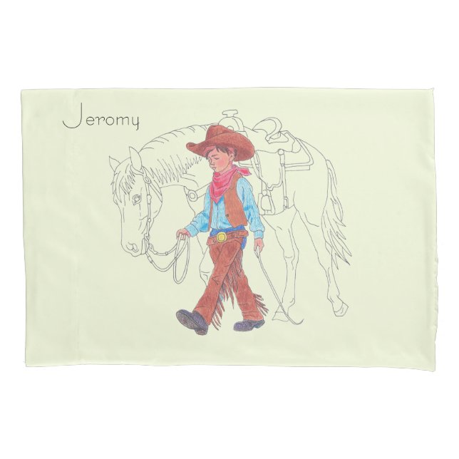 Cute Boys Cowboy and Horse Pillowcase (Front)