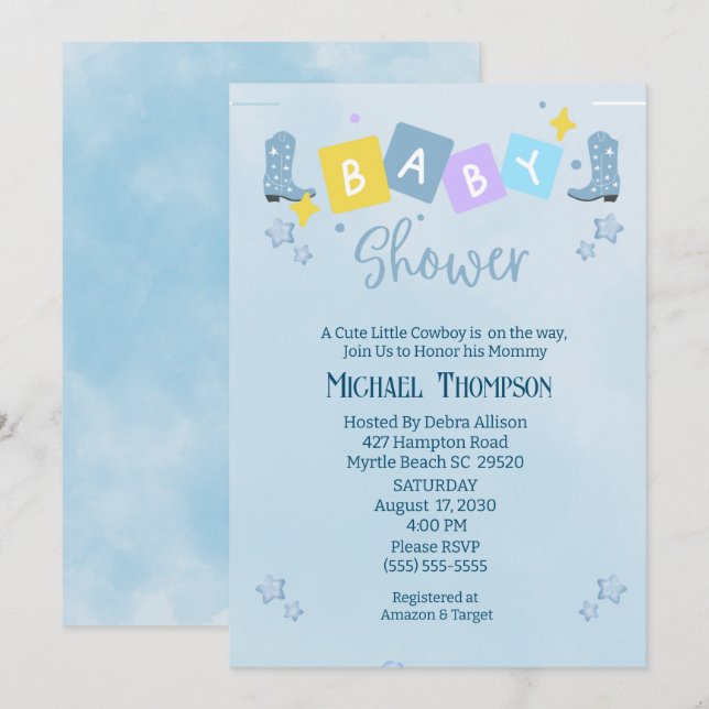 Cute Boys Cowboy Baby Shower Invitation (Front/Back)