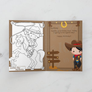Cute Boys Cowboy Coloring Page Happy Birthday Card