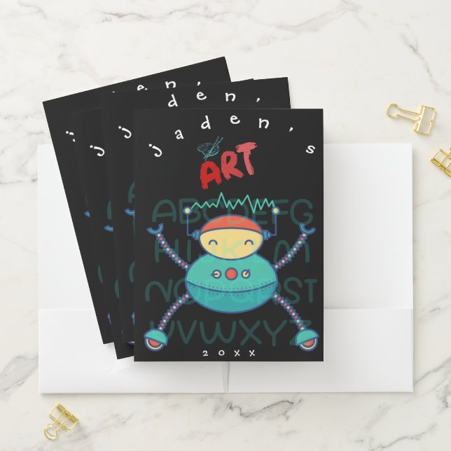 Cute Boys Custom Robot Coloring Sketchbook Pocket Folder (In Situ)