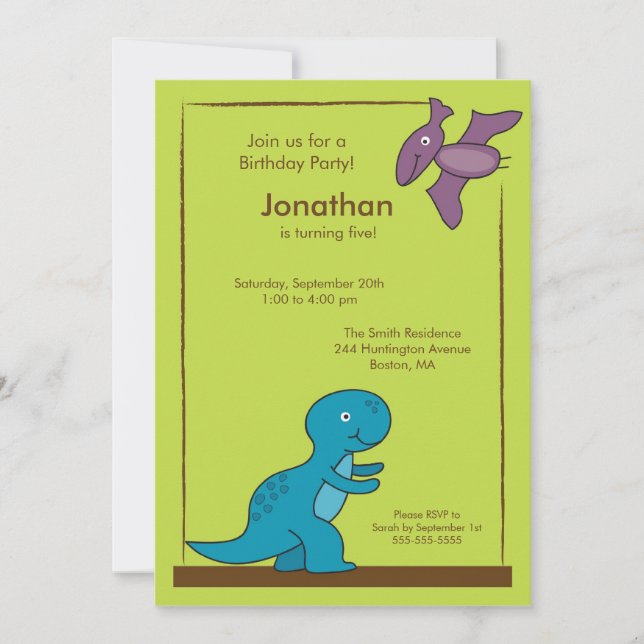 Cute Boys Dinosaur Birthday Party Invitation (Front)