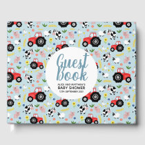Cute Boys Farm Animal Tractor Cartoon Baby Shower Guest Book
