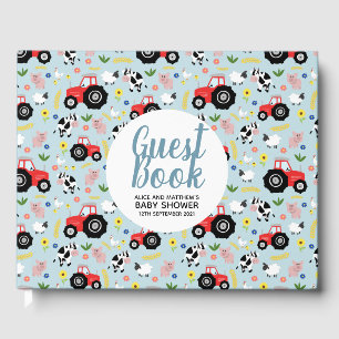 Cute Boys Farm Animal Tractor Cartoon Baby Shower Guest Book
