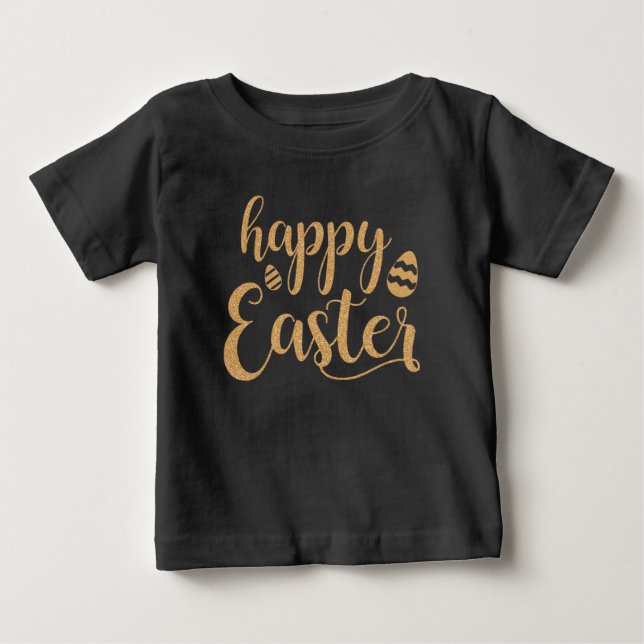 Cute Boys Happy Easter Black Gold Baby T-Shirt (Front)