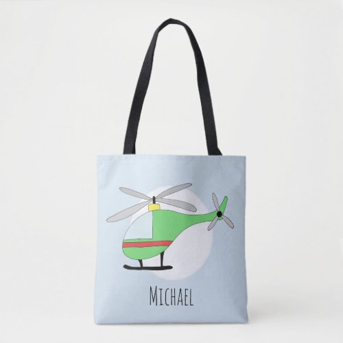Cute Boys Helicopter Aircraft with Name Tote Bag