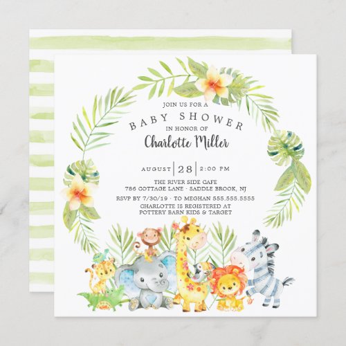 Cute Boys Jungle Animals Baby Shower Invitation