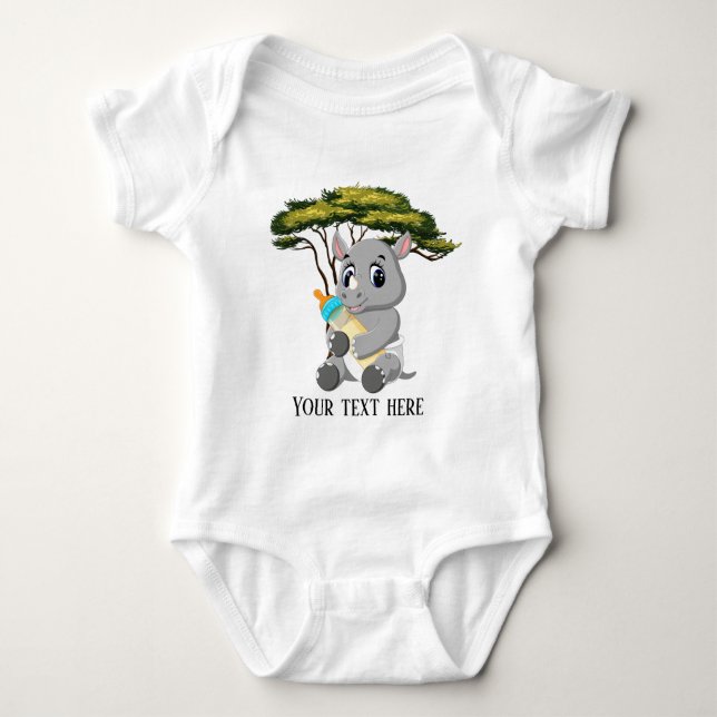 Cute boys jungle rhino add text baby bodysuit (Front)