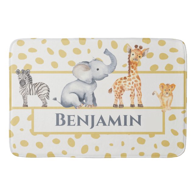 Cute Boys Jungle Safari Baby Animals Bath Mat (Front)