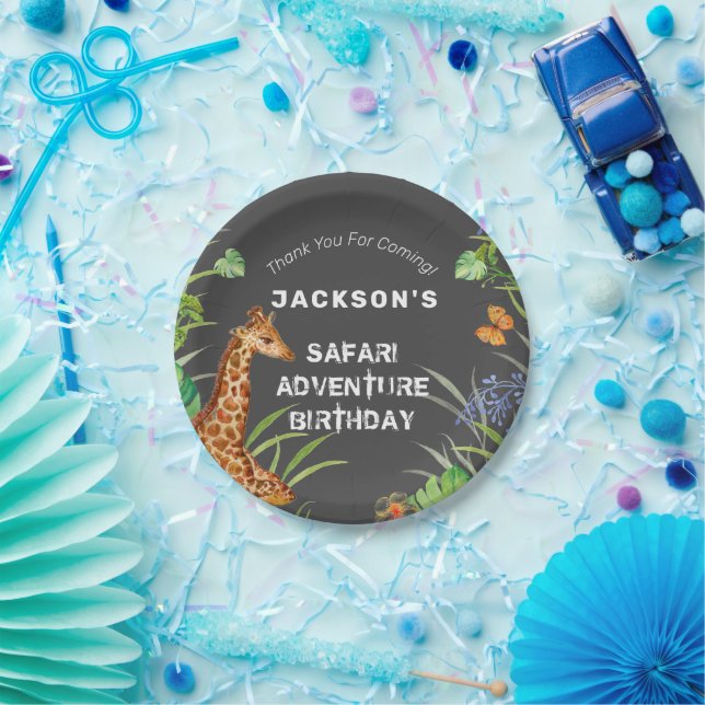 Cute Boys Jungle Safari Giraffe Birthday  Paper Plates (Party)