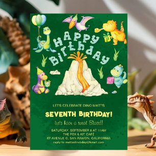 Cute Boys Kids Volcano Dinosaurs Birthday Party Invitation