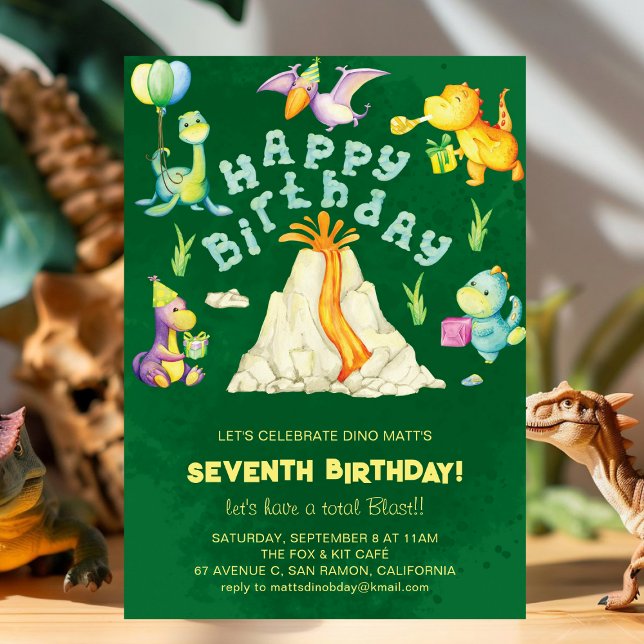 Cute Boys Kids Volcano Dinosaurs Birthday Party Invitation (Creator Uploaded)