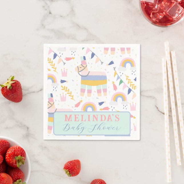 Cute Boy's Llama Rainbow Baby Shower Napkins (Insitu)