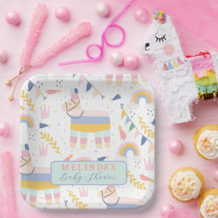 Cute Boy's Llama Rainbow Baby Shower Paper Plates