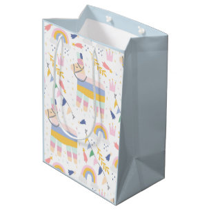 Cute Boy's Llama Rainbow Birthday Party Medium Gift Bag