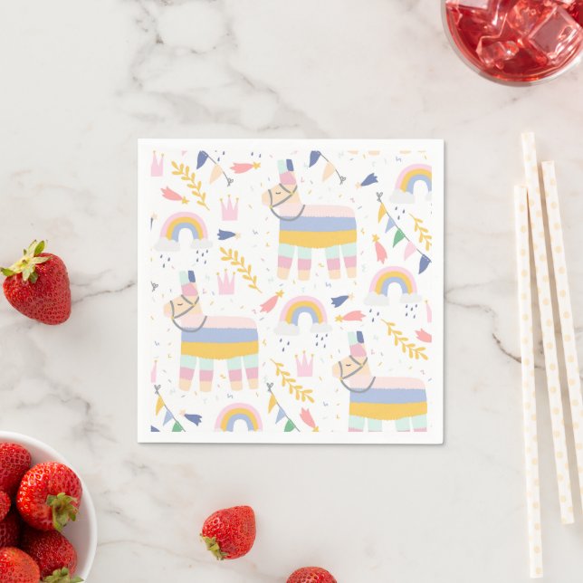 Cute Boy's Llama Rainbow Birthday Party Napkins (Insitu)