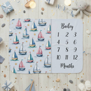 Cute Boys Modern Nautical Sailboat Baby Blanket