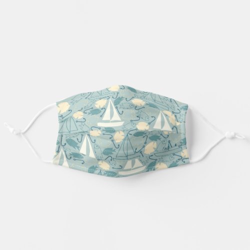 Cute Boys Nautical Sailboat Fish Anchor Pattern Adult Cloth Face Mask