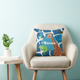 Cute Boy's Personalized Giraffe Monkey Alligator Throw Pillow