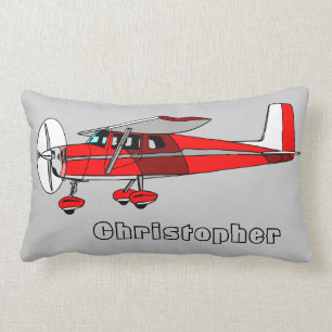 Cute Boy's Pillow, Red Airplane w/ Name Lumbar Pillow