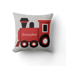 Cute Boy's Pillow, Red Train w/ Name